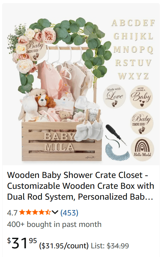 Wooden baby shower crate — подарочная деревянная коробка для будущих мам